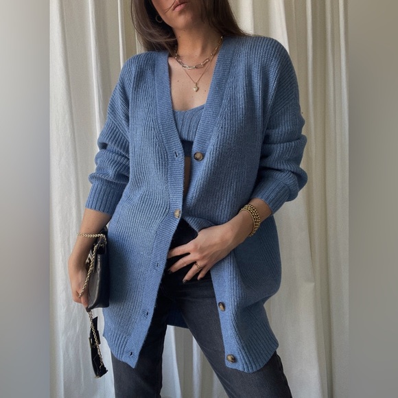 CARDIGAN two-piece knitted cardigan — In Denim Blue - Picture 7 of 7